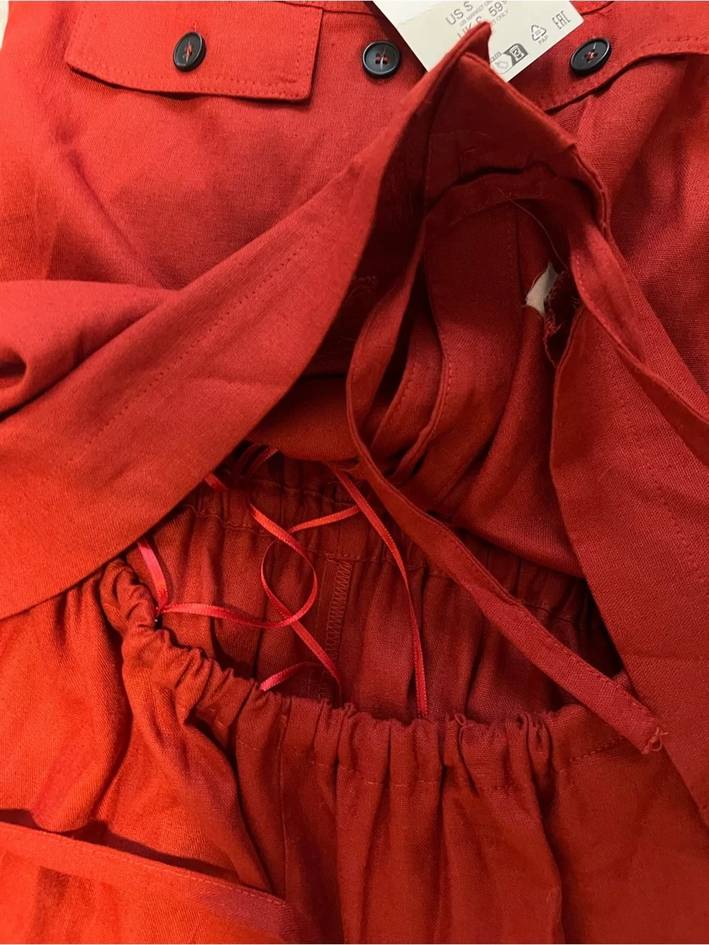 Zara Rust Red linen Sleeveless Wide-Leg Jumpsuit playsuit with Tie Waist